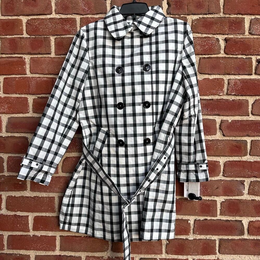 Jane Post $495 Vichy Check Double Breasted Trench Coat Women’s Medium NEW - Picture 3 of 13